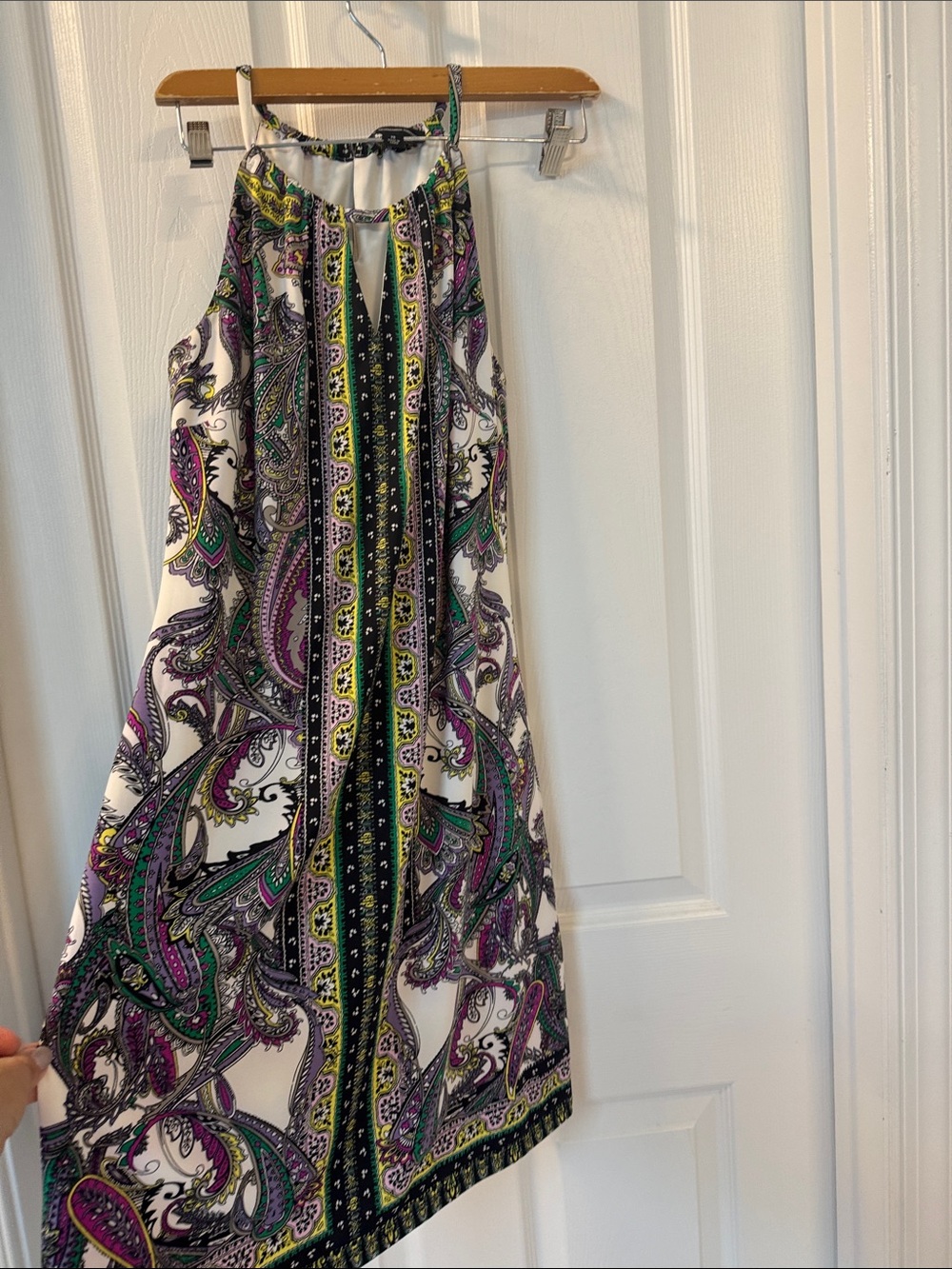 INC International Concepts Paisley Halter Mini Dress in White, Purple & Green